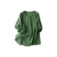 thumbnail image 2 of Embroidered Linen Shirts for Women Cotton Gauze Shirt Summer Boho Retro 3/4 Sleeve Dressy Casual Peasant Blouses Green M, 2 of 4