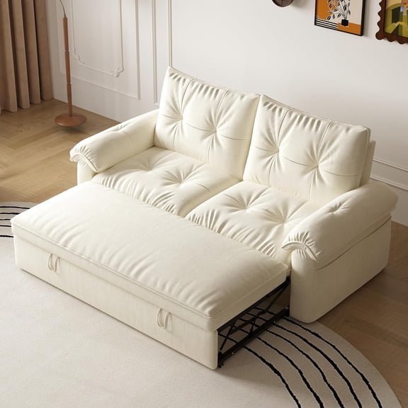 3 in 1 Convertible Sofa Bed, 68.89" Pull Out Couch with Chenille Fabric, Folding Couch Loveseat, Modern Mid Century Sleeper Sofa for Living Room Bedroom Apartment Office,Cream White