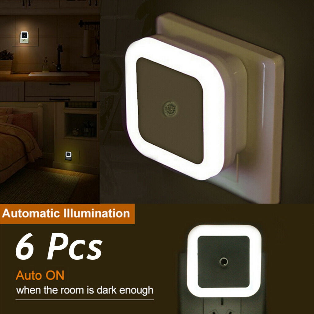 US Wall Plug LED Night Light Hallway Kitchen Bathroom Dusk To Dawn Sensor Lamp 