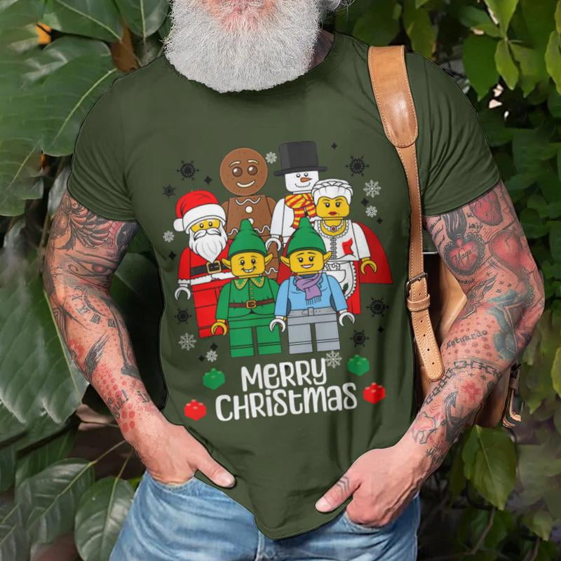 Merry Christmas Building Bricks Santa Elf Snowman Figures TShirt