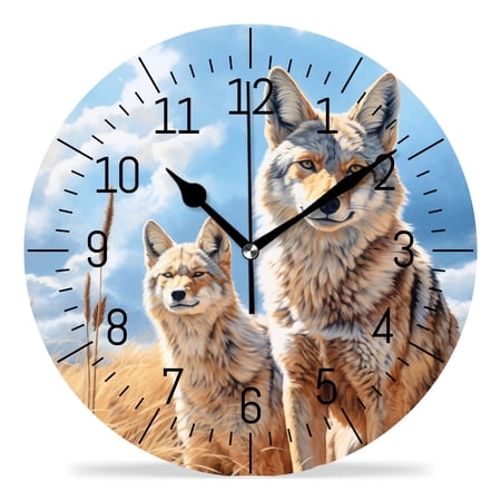 erolrail Rustic Wall Clock,Silent Non Ticking Wall Clocks for Living Room,Bedroom,Kitchen 12IN Winter Wolf Design