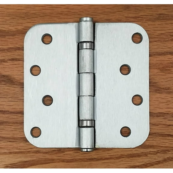 Satin Chrome Door Hinges - Ball Bearing - 4 inch with 5/8 Inch Radius - Exterior or Interior - 2 Pack