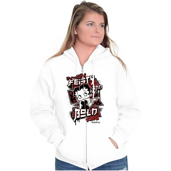 Kanji Betty Boop Feisty and Bold Zip Hoodie Sweatshirt Women Brisco Brands S