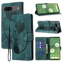 Compatible with Google Pixel 8A Case Wallet Case with Kickstand Credit Card Holder Slot,Cute Cat & Love Heart Embossed Cover,Magnetic Closure Wrist Strap Luxury PU Leather Case,Green
