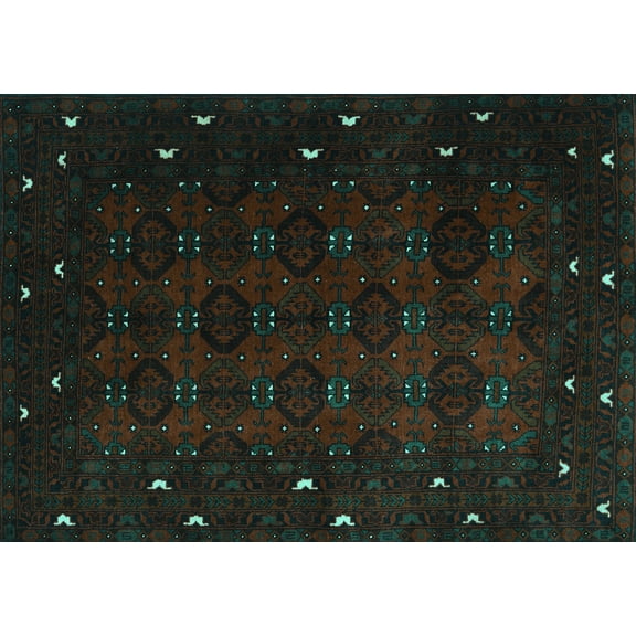 Ahgly Company Machine Washable Indoor Rectangle Persian Turquoise Blue Traditional Area Rugs, 5' x 7'