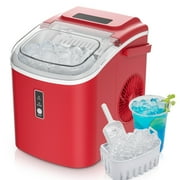 EUHOMY Countertop Ice Maker 26 lbs/Day Portable Self-Cleaning, 9 Bullet Ice in 6 Min, Red