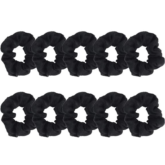 Motique Accessories Set of 10 Terry Hair Scrunchies for Adult Female and Girls- Black