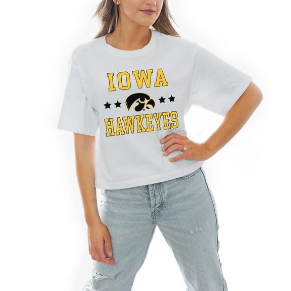 Women's Gameday Couture White Iowa Hawkeyes Stars Boxy Fit Cropped T-Shirt