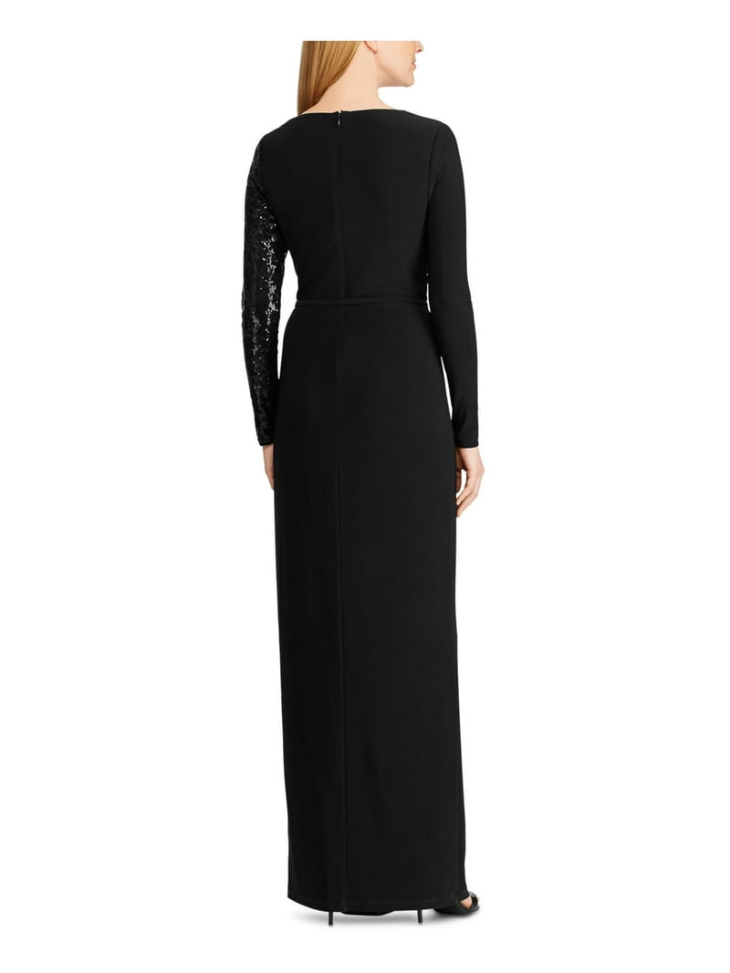 LAUREN RALPH LAUREN evening ラルフローレン　マキシ丈 RALPH LAUREN Womens Black Sequined Long Sleeve V Neck Maxi