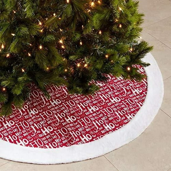 Fennco Styles Ho Ho Ho Christmas Tree Skirt 56" Round - Red Cotton Tree Skirt for Home, Holiday Tree, Indoor Outdoor and Special Occasion