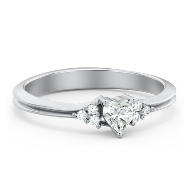 Birthstone Heart Ring with Shoulder Accents - Cubic Zirconia / White Topaz (April)