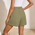 thumbnail image 6 of Women's Solid High Waist Pleated Shorts with Belt and Pockets, Elastic Casual Summer Style, 6 of 7
