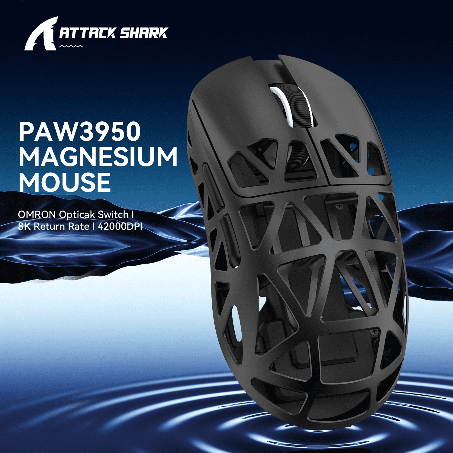 ATTACK SHARK R2 Wireless 8K Magnesium Alloy Mouse, PixArt PAW3950 Gaming Sensor, 48g SUPERLIGHT Mouse, BT/2.4G/Wired Gaming Mouse, Adjustable DPI 42000, Office Mice for Win11/Xbox/PS/Mac -Black