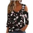 thumbnail image 2 of Cagogo Womens Boho Short Sleeve Eyelet Cold Shoulder T-Shirts Summer Spring Tops Under $5 Loose Fitting Floral Print Round Neck Blouses Cute White T-Shirts Clothes, 2 of 5