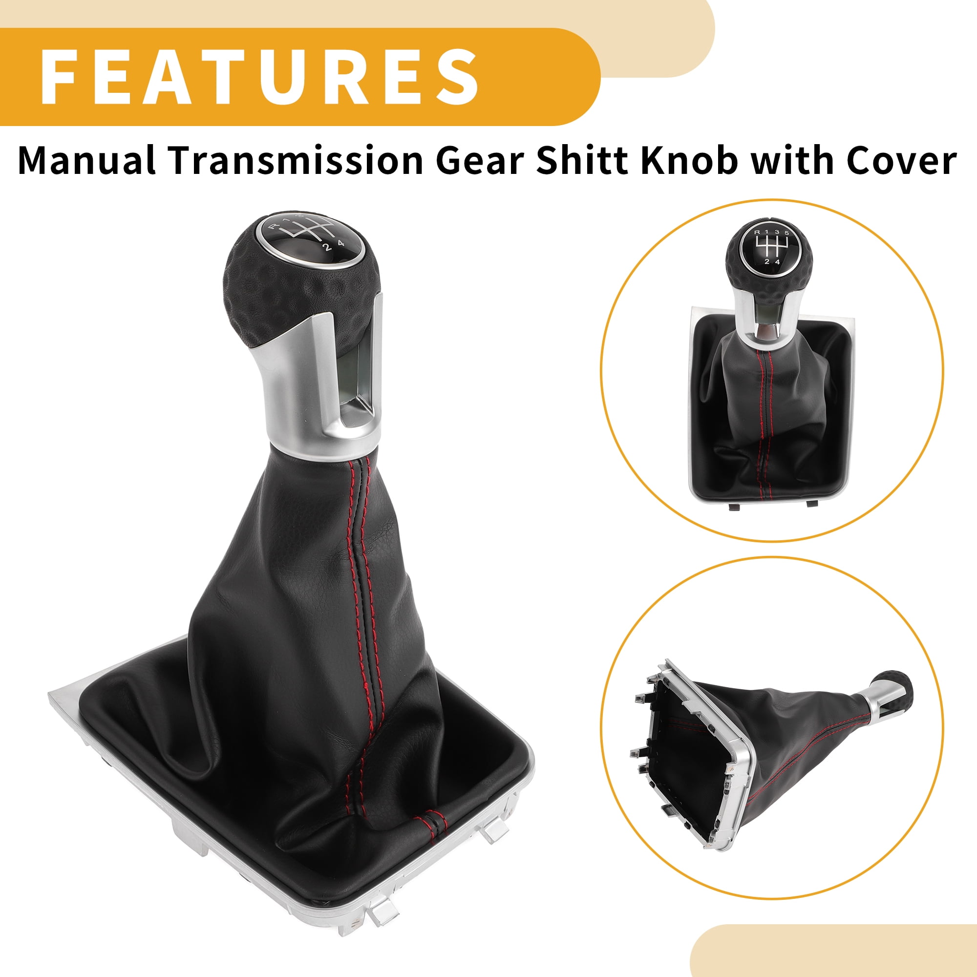 Unique Bargains 5 Speed Manual Gear Shift Knob with Cover - Stick Shifter Knob - for VW Golf GTI 2013-2018 Plastic 1 Pc