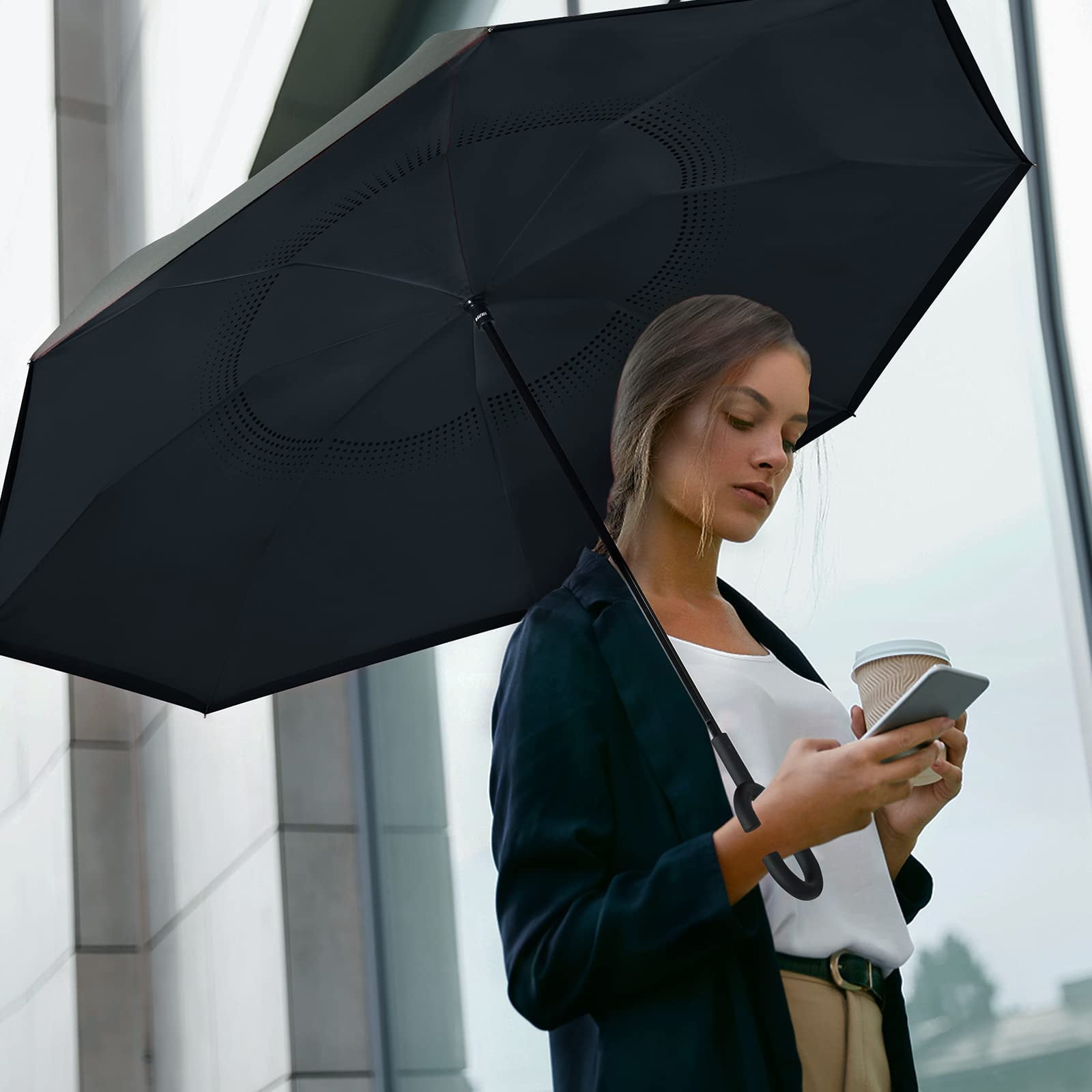 G4Free 48/62 Inch Large Inverted Reverse Umbrella with C-Shaped Handle, Windproof Double Layer Upside Down Car Rain Umbrellas for Men Women