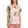 thumbnail image 4 of Kixjoy Scrub Tops Women Oversized Casual Animal Printed Scrubs V Neck Stretch Short Sleeve Tops Lightweight Medical Blouses for Women with Pockets, Pink 2XL, 4 of 6