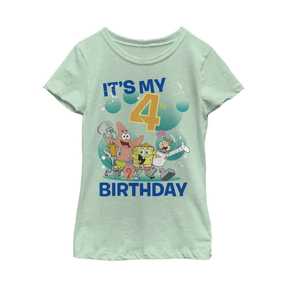 Girl's SpongeBob SquarePants Under the Sea 4th Birthday  Graphic Tee Mint Small
