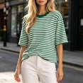 thumbnail image 6 of Summer Tops for Women Vacation Outfits Trendy Crewneck Striped Short Sleeve Shirts Loose fit Breathable T Shirts | CSEONE,Green M, 6 of 8