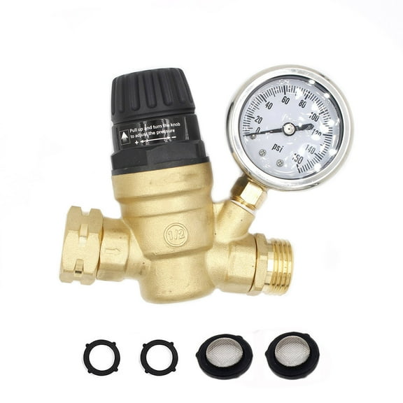 Water Pressure Reducer Regulator with Gauges Inlet Screened Filters Water Pressure Valves