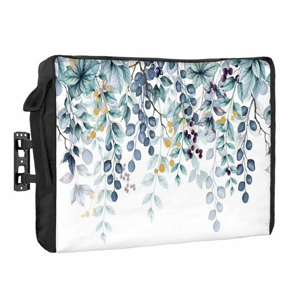 Outdoor TV Cover 52 to 55 Inches, Blue Purple Eucalyptus Leaves Abstract Branch Farmhouse Leaf Waterproof TV Cover with Remote Control Pocket, Flat Screen TV Cover Protector for Outside TV