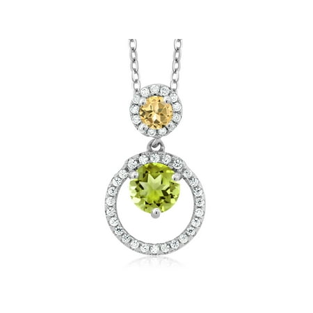 925 Silver Pendant Green Peridot and Set with Honey Topaz from Swarovski