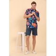 thumbnail image 3 of Men's Regular Fit Tropical Print Shirt Short Sleeve Button-Down Casual Wear (MS1_Black Blue_L), 3 of 6