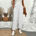 thumbnail image 6 of Linen Pants Women Long Elastic Waist Ankle Length Drawstring Straight Leg Crop Pants High Waisted Lounge Maternity Gauchos Pants White S, 6 of 6