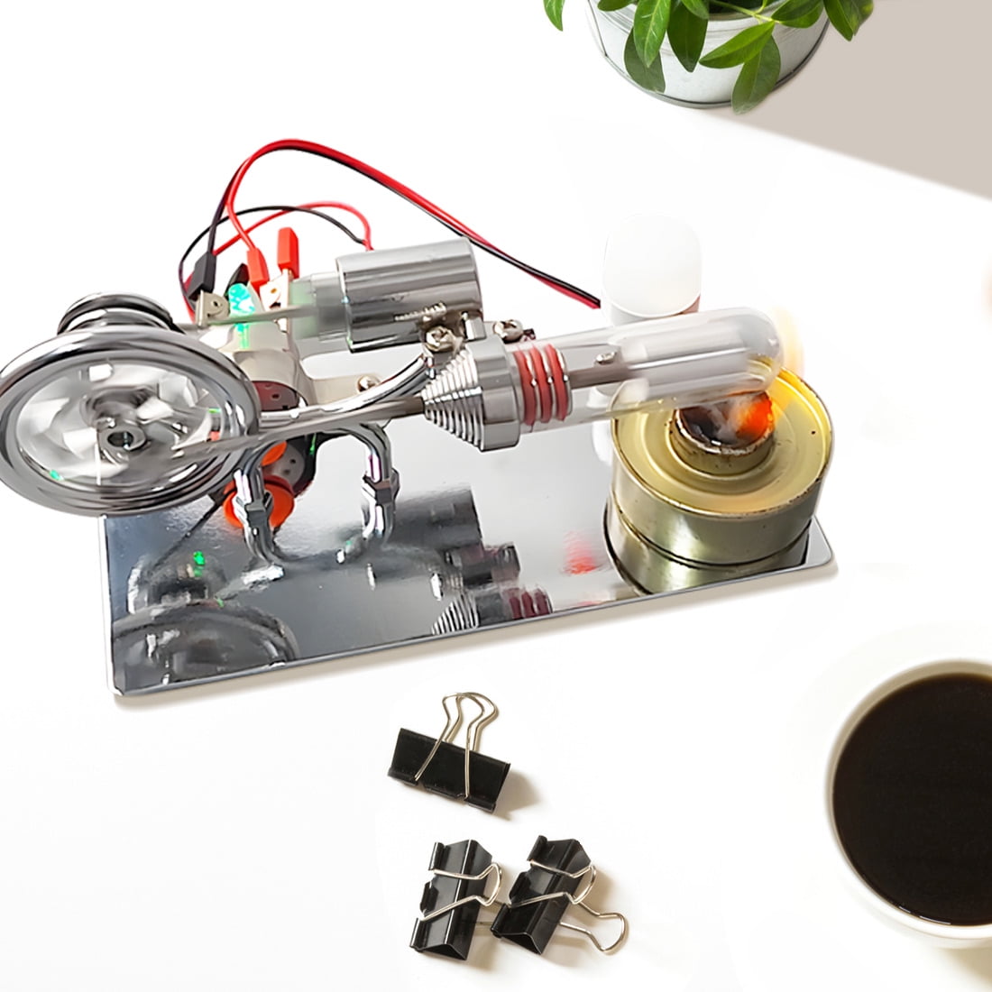 ENJOMOR γ-Type Hot Air Stirling Engine Model Kit - DIY Assembly with LED Generator, Alcohol-Powered, CNC Metal Construction Educational Science Gift for Physics Enthusiasts