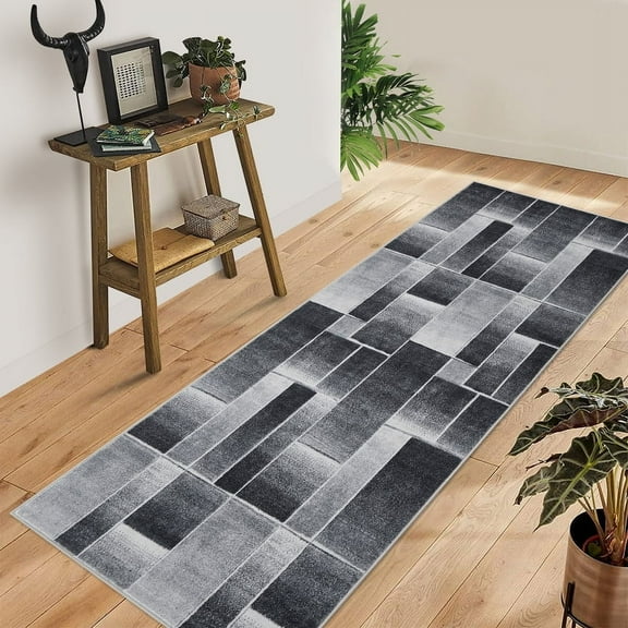 Modern Geometric Patchwork Area Rug 2x6 Runner Rugs for Living Room, Soft Throw Carpet Floor Decor for Entryway Dining Room Office Nursery Black
