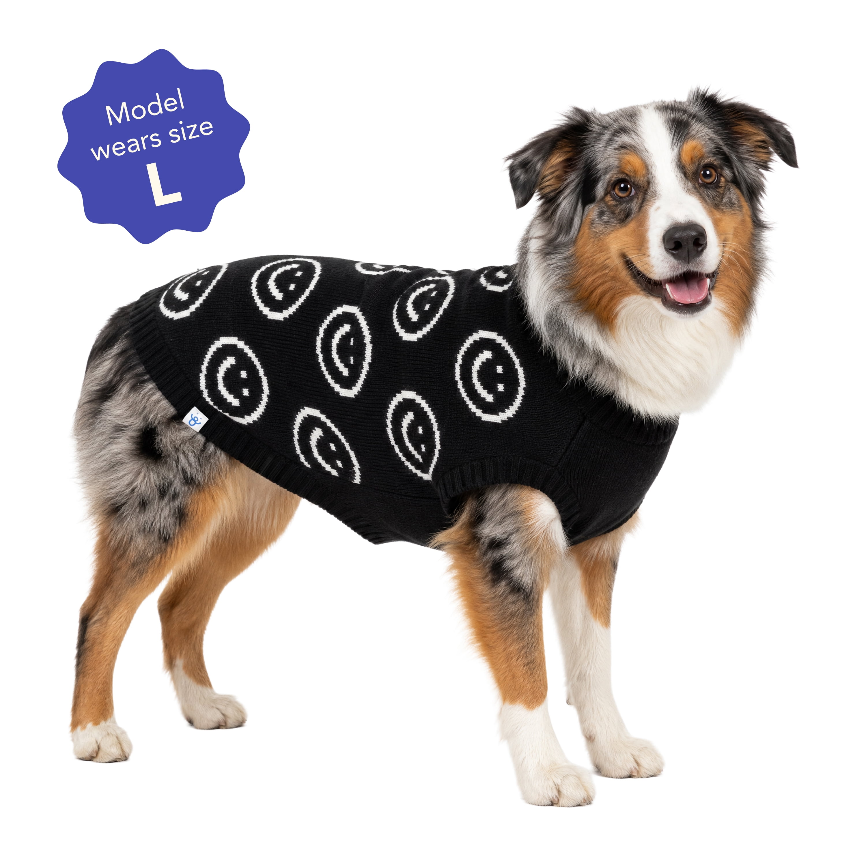 Oodles Smiley Face Fall Dog Sweater, Black, Large