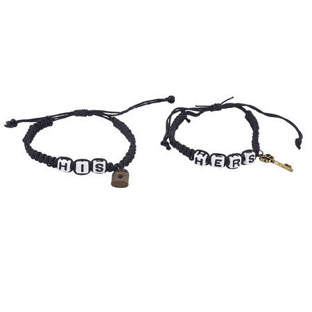 - Lux Accessories Black Block Letters Woven His Hers Lock Key Bracelet Pack 2PC