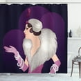 thumbnail image 1 of Retro Shower Curtain, Vintage Portrait of Young Lady with Fluffy Fur and Pearls Fashion Glamor Pink Gloves, Fabric Bathroom Set with Hooks, 69W X 84L Inches Extra Long, Multicolor, by Ambesonne, 1 of 3