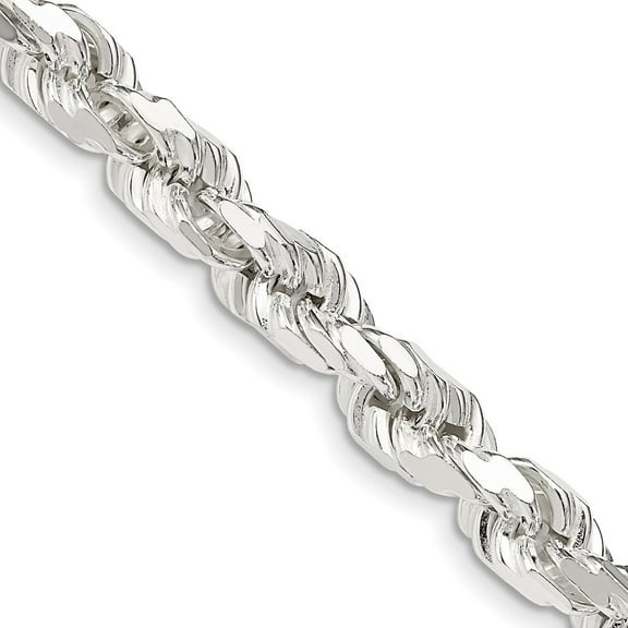 Auriga Fine Jewelry 925 Sterling Silver 7mm Diamond-cut Polished 8 Sides Rope 8inch Chain Bracelet for Men