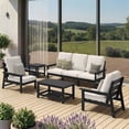 thumbnail image 3 of CIOKEA HDPS 7-piece Outdoor Sectional Sofa Set, Patio Furniture Set , All Weather Outdoor Conversation Set for Deck, Lawn, Black Frame with 4.5IN Beige Cushion, 3 of 9