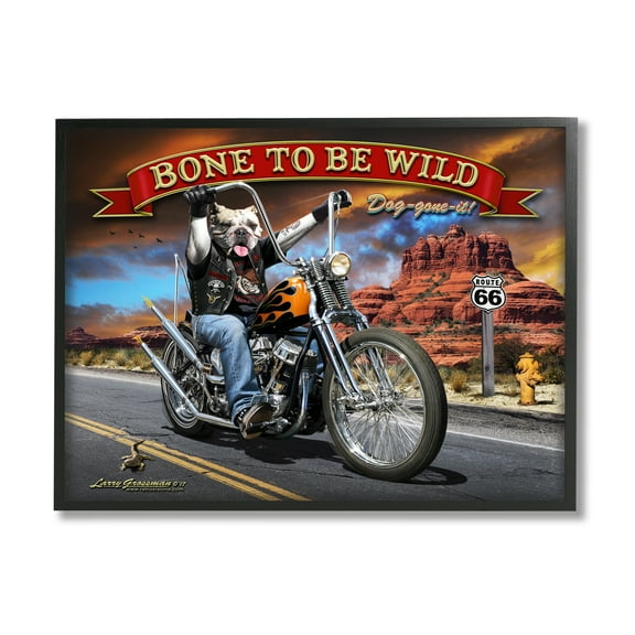 Stupell Industries Bone Wild Motorcycle Dog Transportation Painting Black Framed Art Print Wall Art, 14 x 11