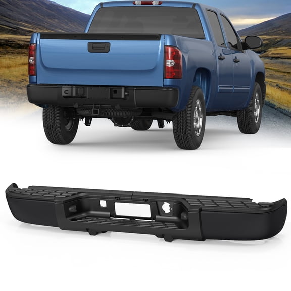 Black Rear Bumper For 2007-2013 Chevy Silverado GMC Sierra 1500 w/o Sensor Holes