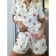 thumbnail image 6 of Women's 2 Piece Lounge Set Short Sleeve Lapel Shirt Tops Floral/Bear/Strawberry Print Shorts Sleepwear Sets, 6 of 9