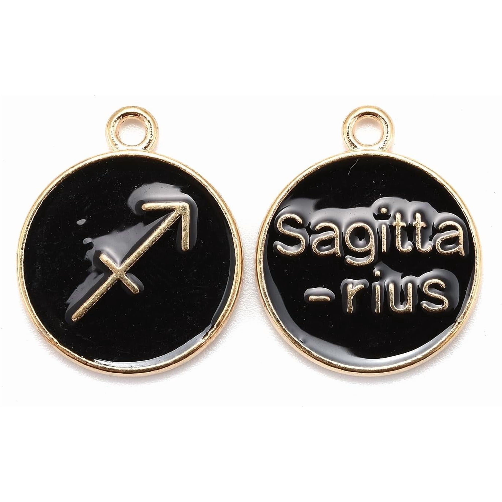 20Pcs Sagittarius Alloy Enamel Pendants Flat Round Constellation Jewelry Making Charms Jewelry Findings for Women Elegant Personalized Jewelry Making Light Gold Black 22x18x2mm Hole: 1.5mm