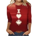 thumbnail image 2 of ALLLIST Red Women Tops Crew Neck Independence Day 3/4 Sleeve Loose Casual T-Shirts Printed Womens Shirts Clearance, 2 of 4