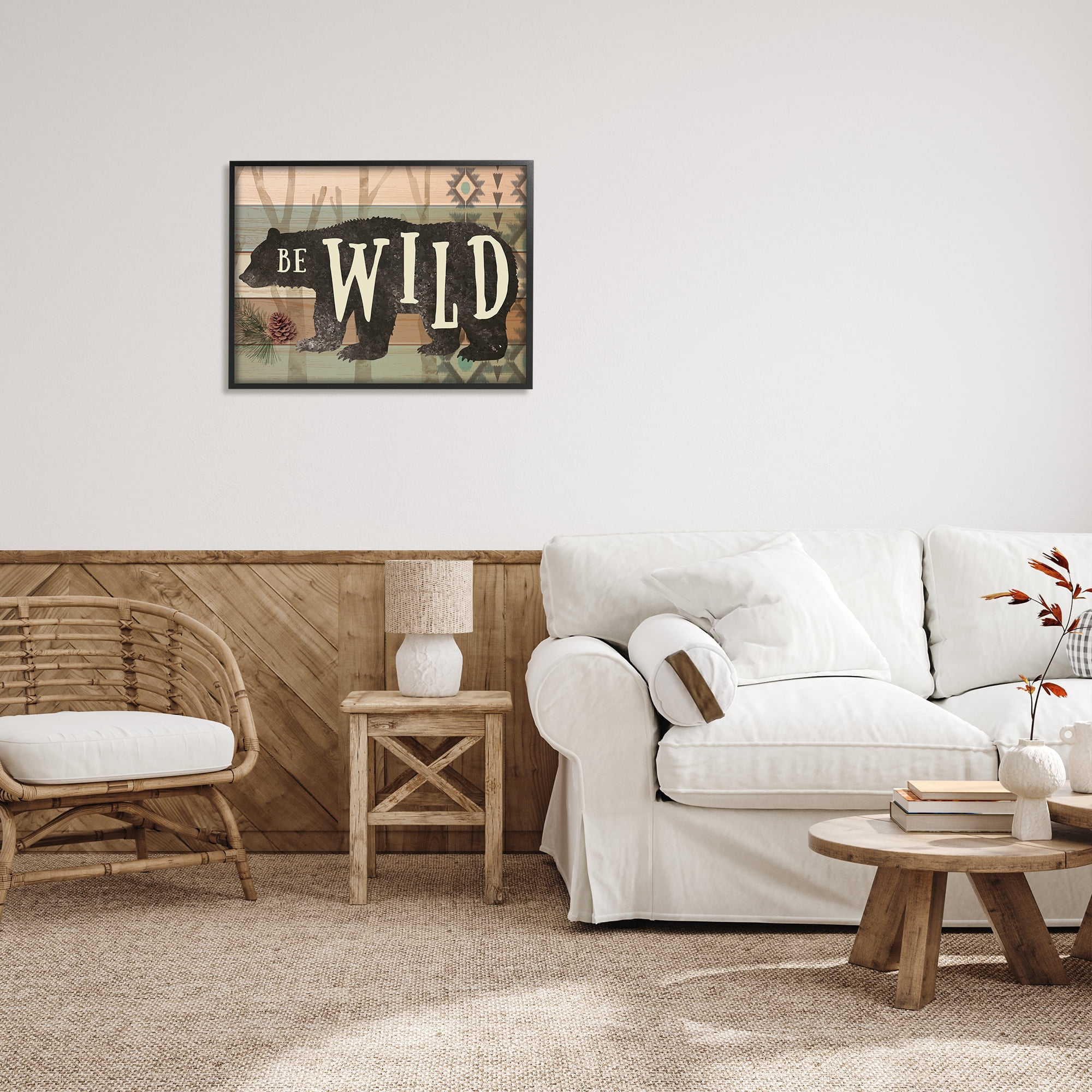 Stupell Be Wild Aztec Pattern Bear Silhouette Animals & Insects Painting Black Framed Art Print Wall Art