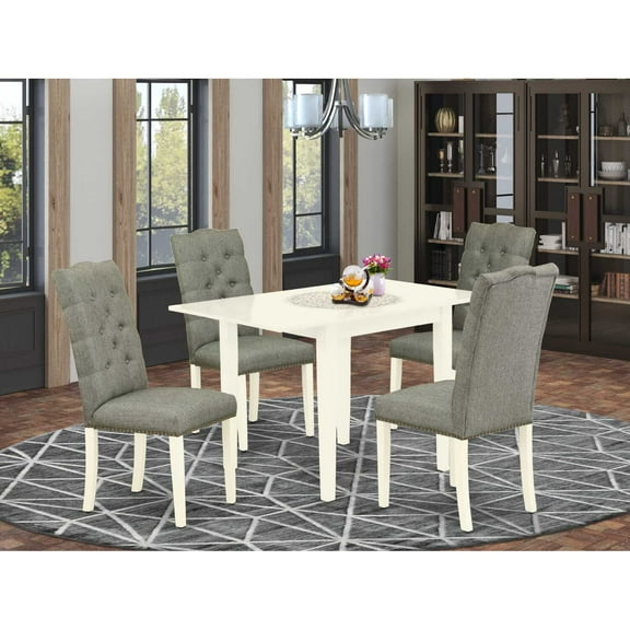 East West Furniture Dining Room Set Linen White, NDEL5-LWH-07