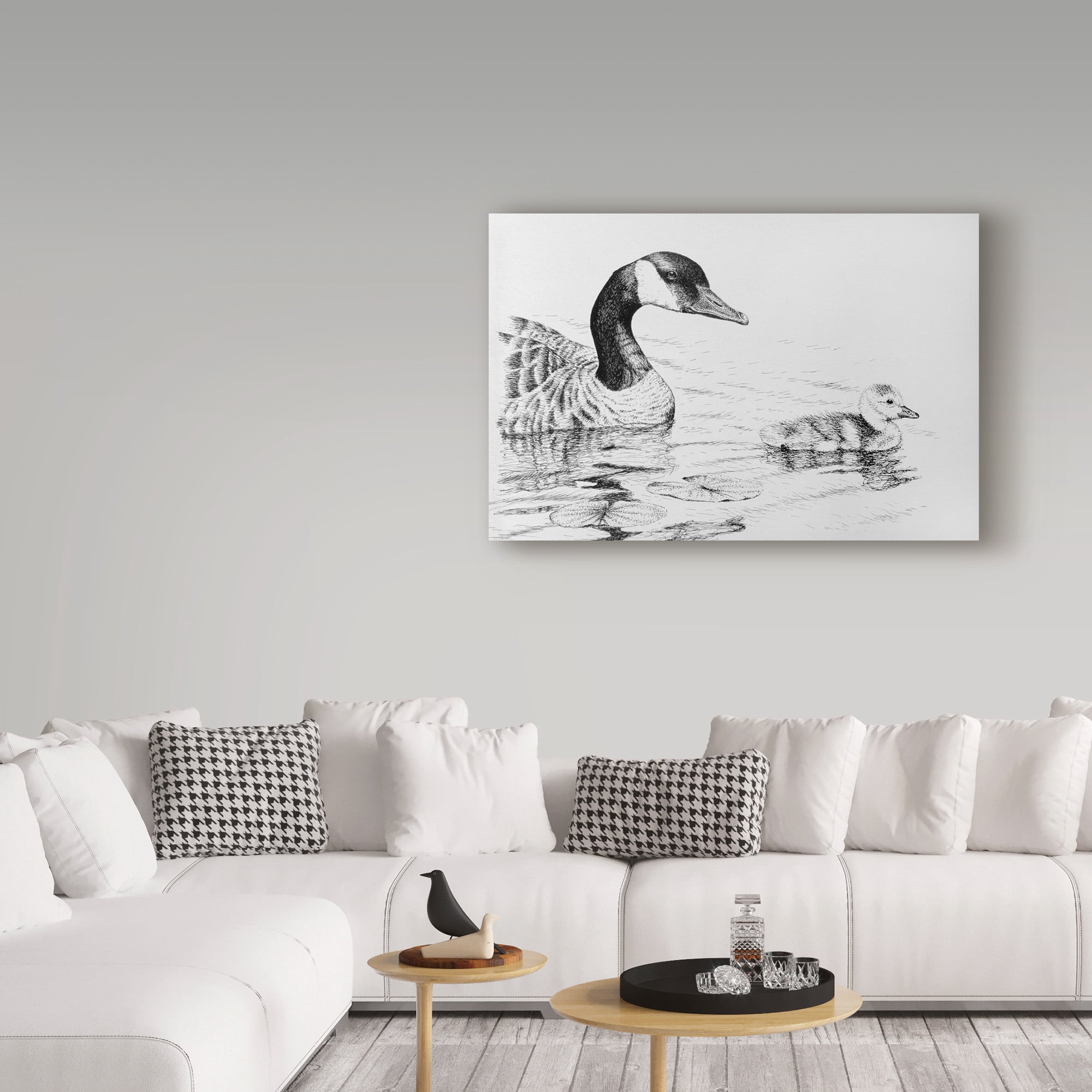 Trademark Fine Art 'Canada Goose And Baby' Canvas Art by Rusty Frentner