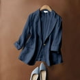 thumbnail image 2 of vigerkar Women's Casual One Button Linen Blazer Jackets Lapel 3/4 Sleeve Suit Blazer Navy, 4XL, 2 of 6