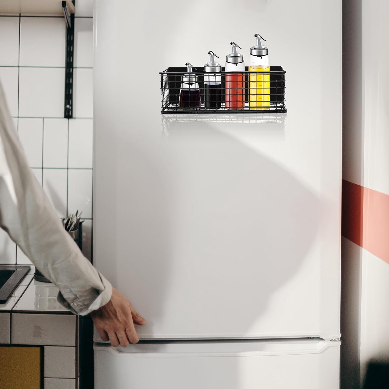 ABPETE Magnetic Spice Rack for Refrigerator,Black Magnetic Spice Rack Seasoning Organizer Magnetic Fridge Shelves Kitchen Organization Fridge Magnet Organizer for Kitchen Organization and Storage