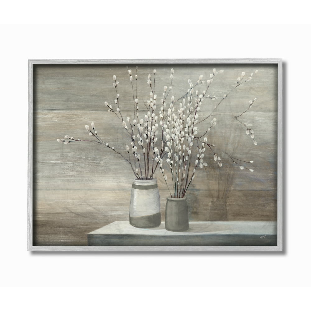 The Stupell Home Decor Pussy Willow Still Life Gray Framed Texturized