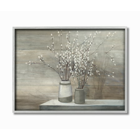 The Stupell Home Decor Pussy Willow Still Life Gray Framed Texturized ...