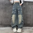 thumbnail image 2 of JAJAHO Girls Denim Cargo Pants Street Dance Baggy Jeans Pants With Multi Pockets For Kids 5-16Y, 2 of 6