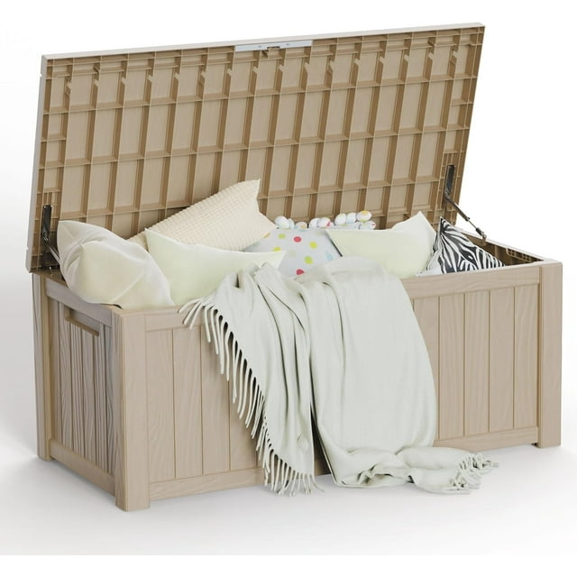 Coffre de Terrasse en Résine de 120 Gallons, Coffre de Rangement Extérieur Verrouillable pour Meubles, Outils de Jardin et Rangement d'Outils, Boîtes de Rangement Extérieures Étanches - Gris