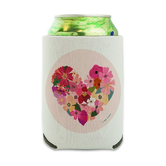 Love Flower Hearts Can Cooler - Drink Sleeve Hugger Collapsible Insulator - Beverage Insulated Holder